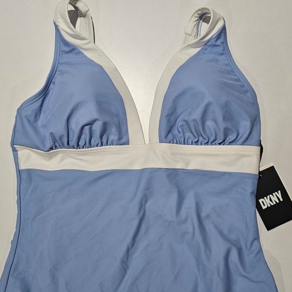DKNY Plunging Colorblock  One-Piece Swimsuit Hydrangea - Picture 6 of 12